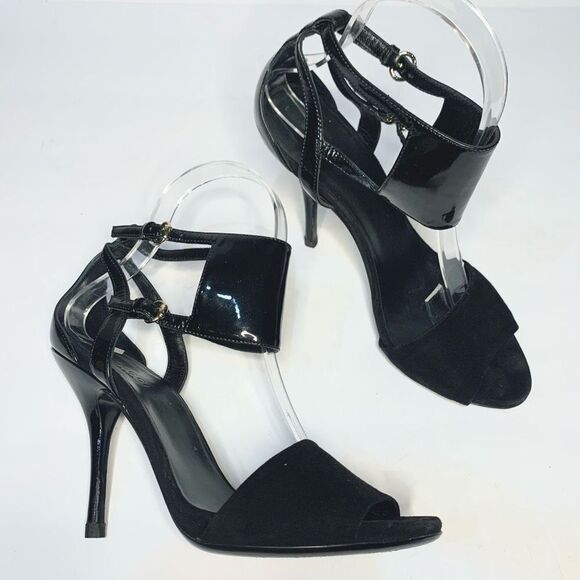 Gucci Shoes - Gucci Ankle Cuff Pumps EU 36 US 6 Peep Toe Leather and Suede Heels Black Sandals
